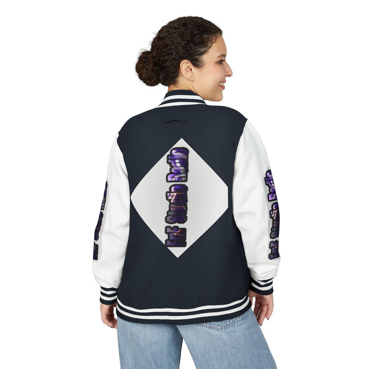 FnF Studio Radio Purple Retro Graphic Letterman Jacket