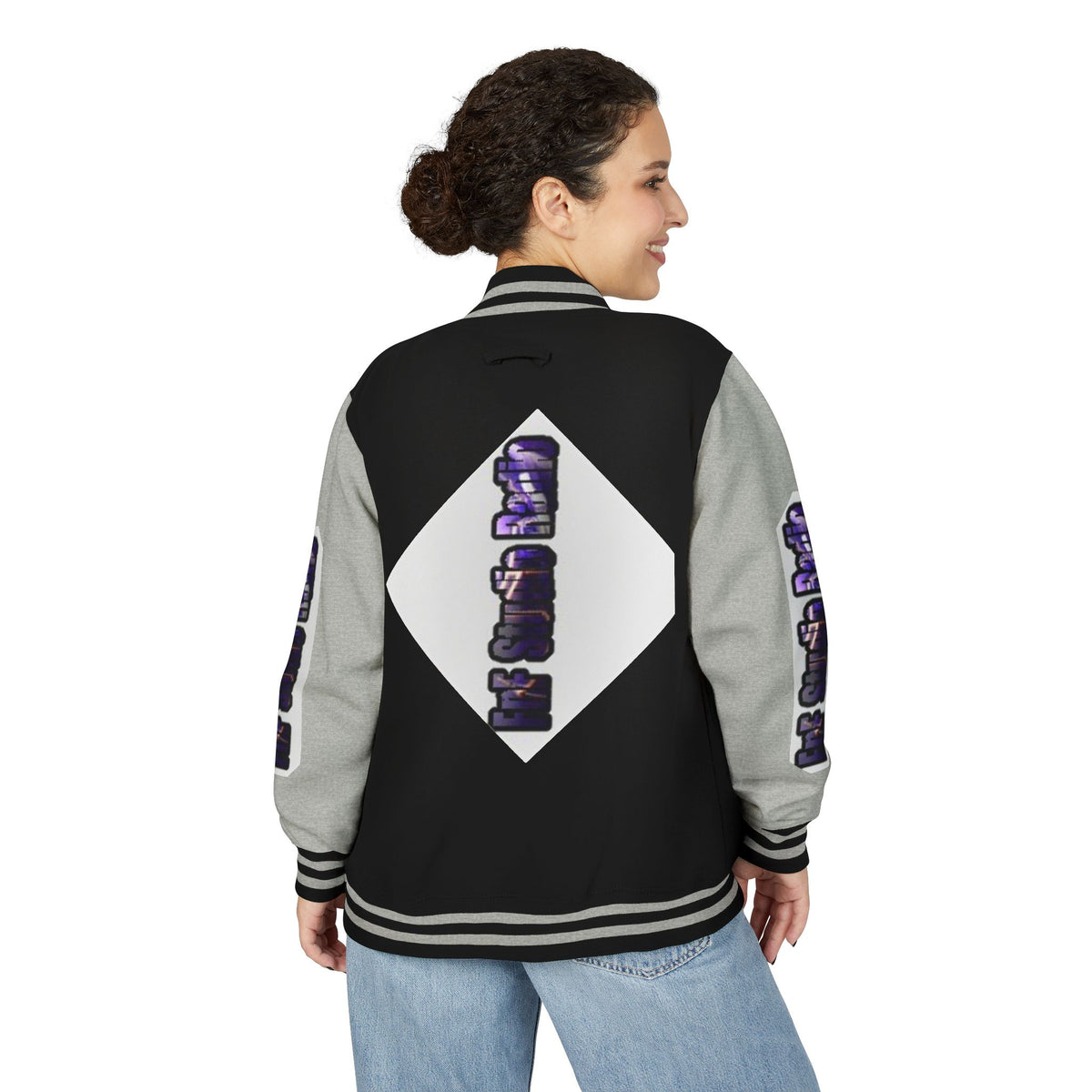 FnF Studio Radio Purple Retro Graphic Letterman Jacket