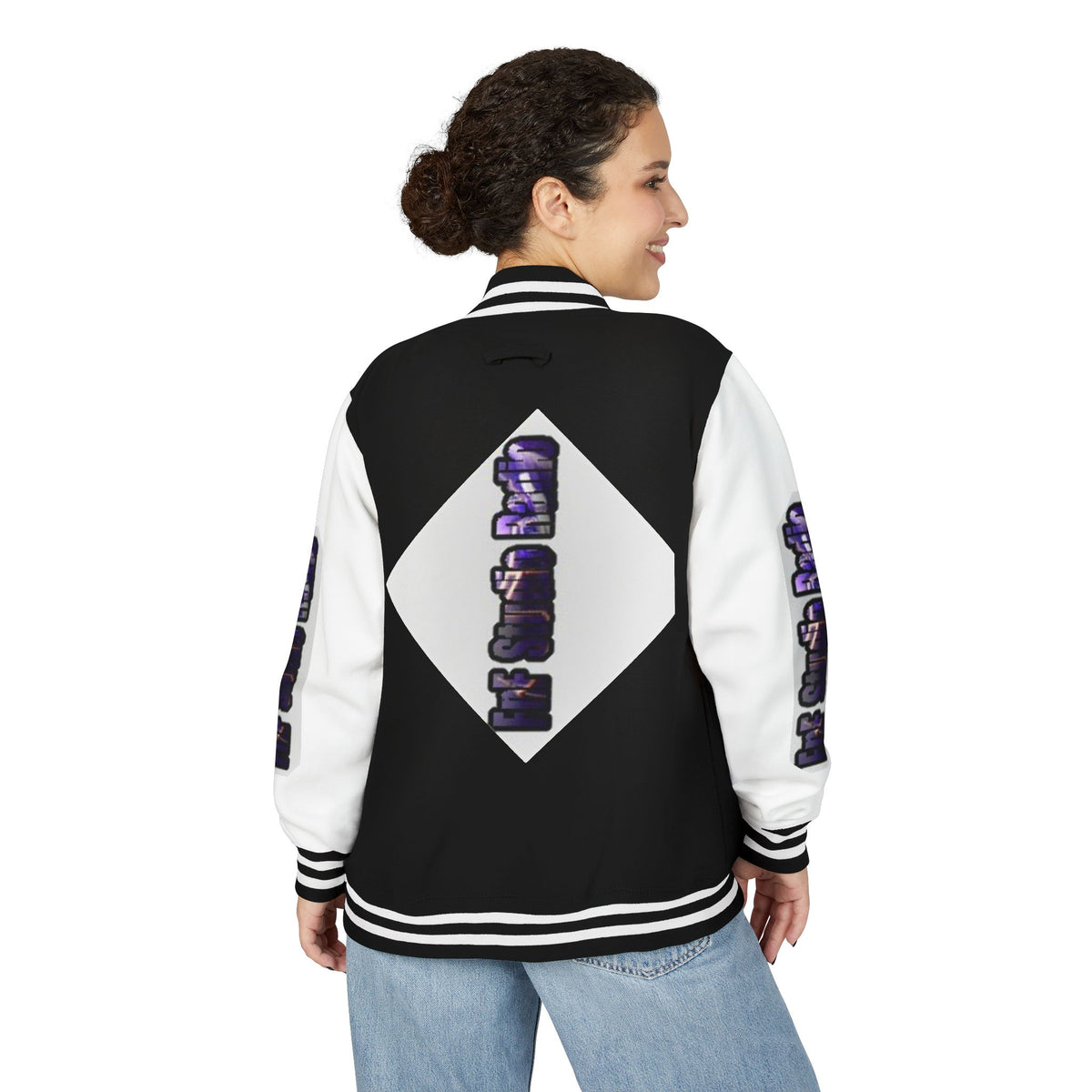 FnF Studio Radio Purple Retro Graphic Letterman Jacket