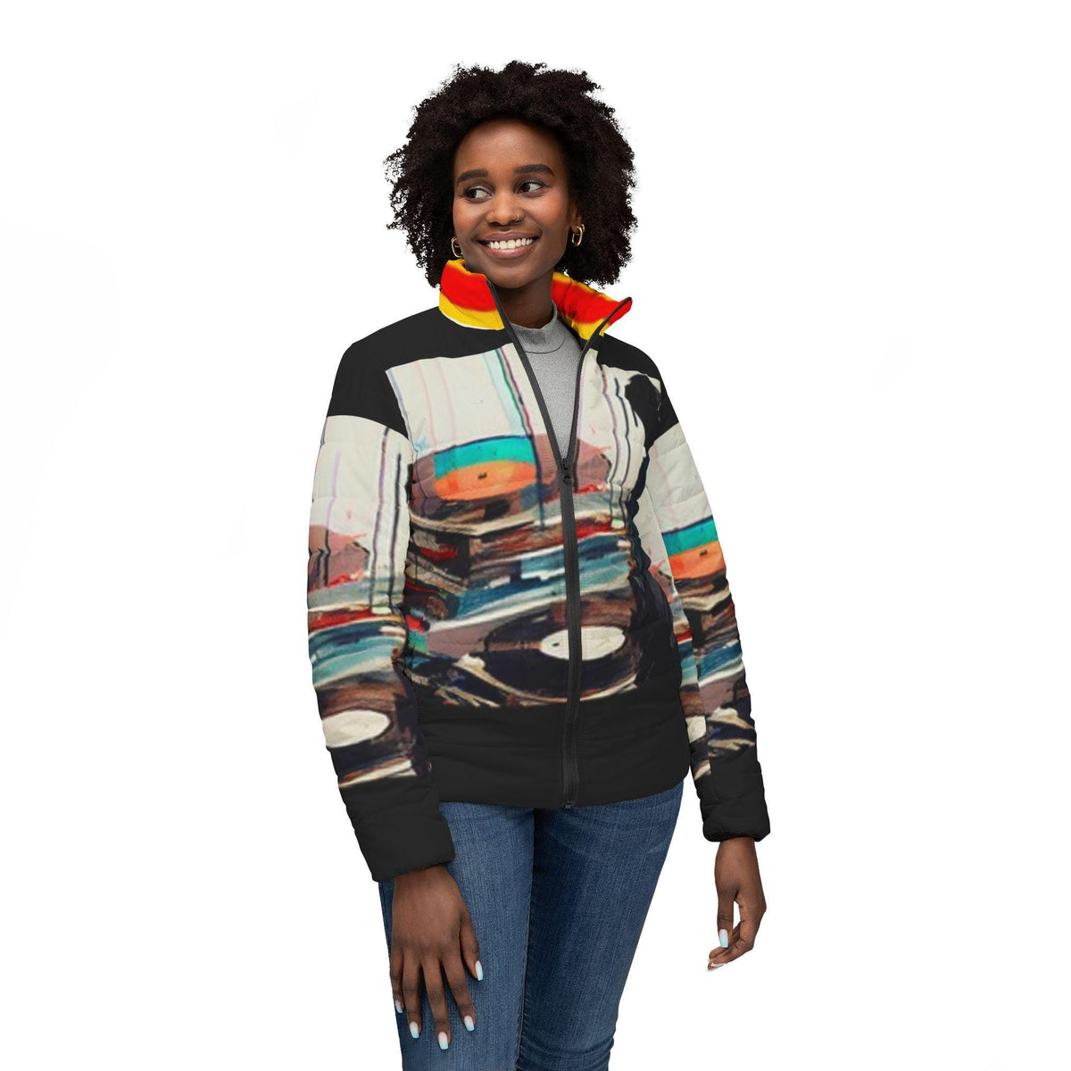 Records on Records Puffer Jacket (AOP)